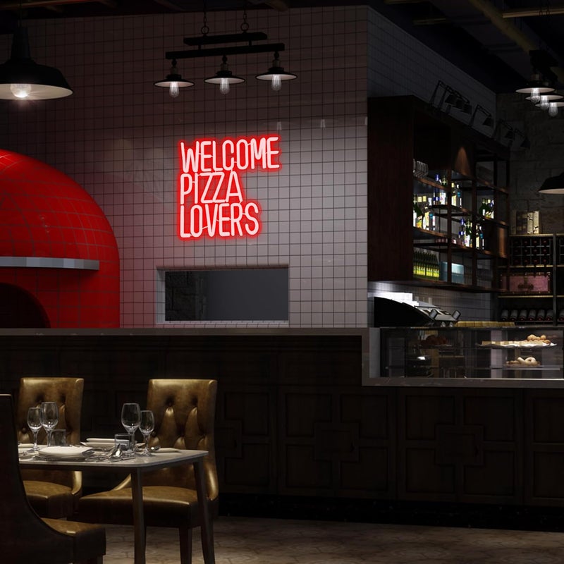 Manimo Welcome Pizza Lovers Neon Light, Red Dimmable LED Personalized Pizza Lovers Neon Sign, Family Restaurant Entertainment Room Food Theme Party Wall Neon Sign Decor Holiday Gift For Pizza Lovers, Children, Family (12.9*12.5in) - Image 5